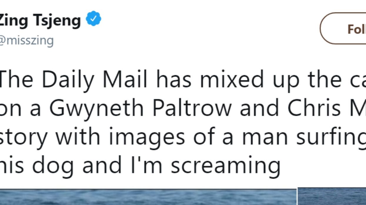 Daily Mail Mixes Up Photos of Gwyneth Paltrow And Chris Martin With A Man And Dog Surfing And It's Better This Way