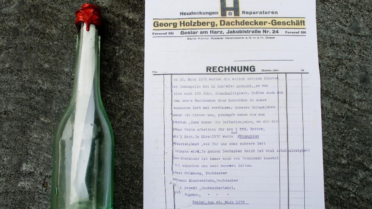 German Roofer Discovers Message In A Bottle Hidden In Cathedral—And It Was Written By His Own Grandfather