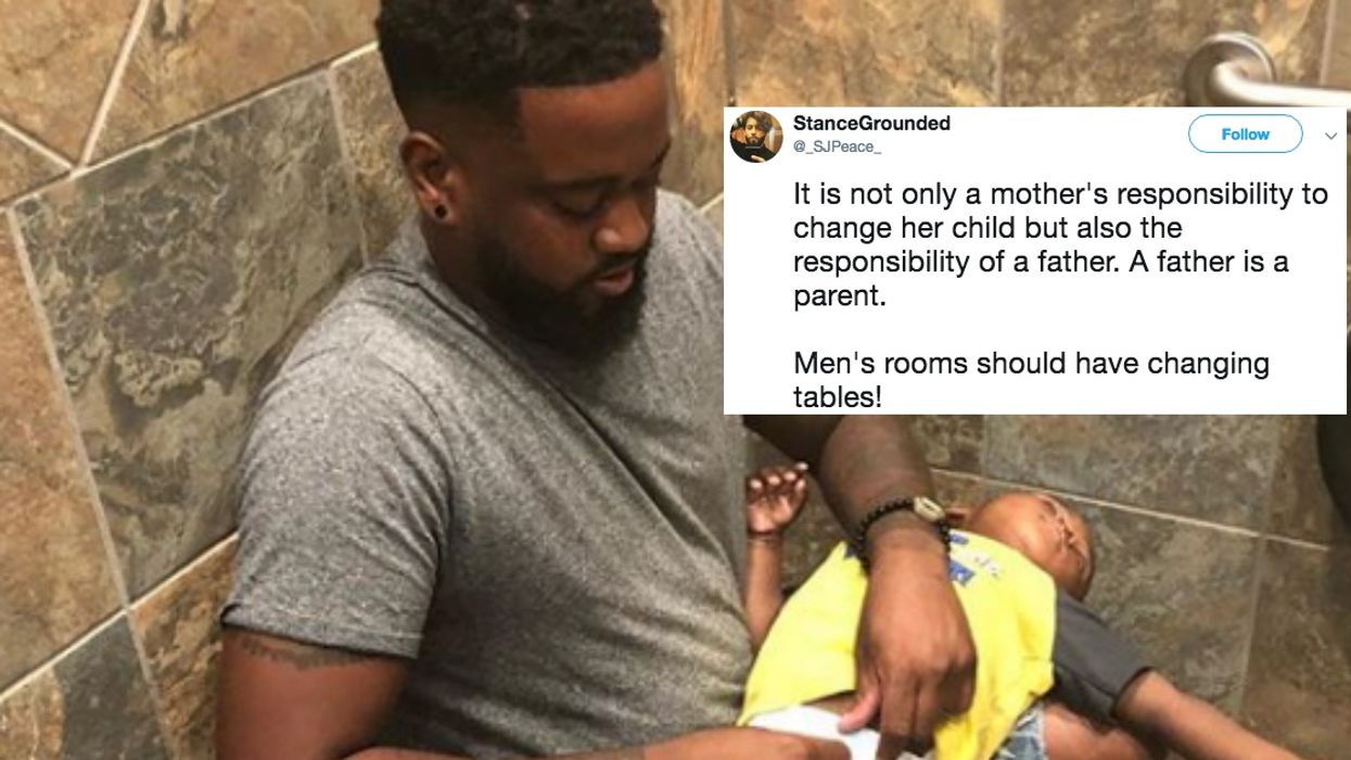 This Dad Has Gone Viral For Sharing A Photo Of Himself Changing His Baby In A Restroom
