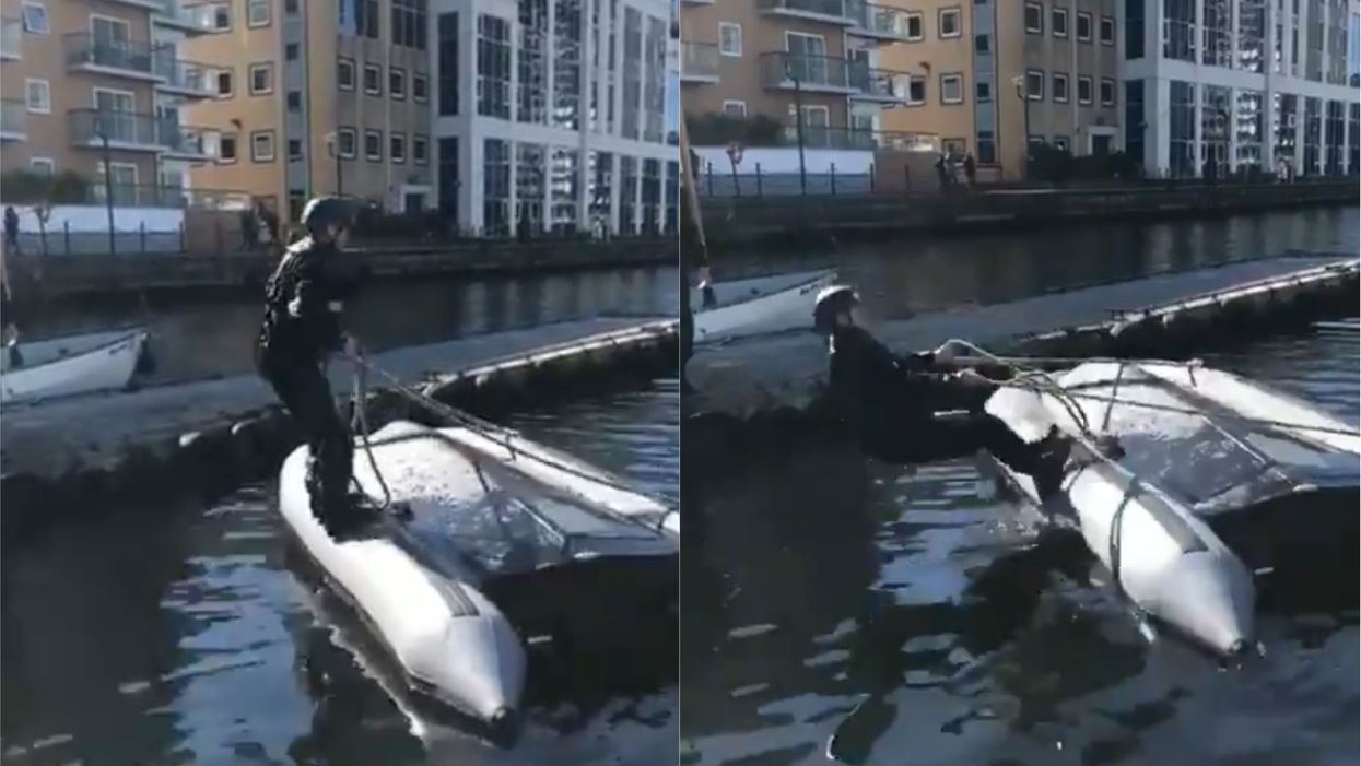 Marine Police Recruit Attempts To Turn Over Capsized Boat, And It Doesn't Work Out To Well For Him 😂