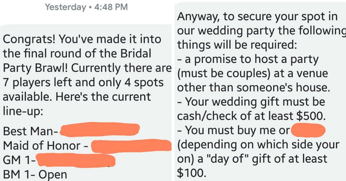 Bridezilla's List Of Demands For Potential Bridal Party Members Is Totally Bonkers 😮