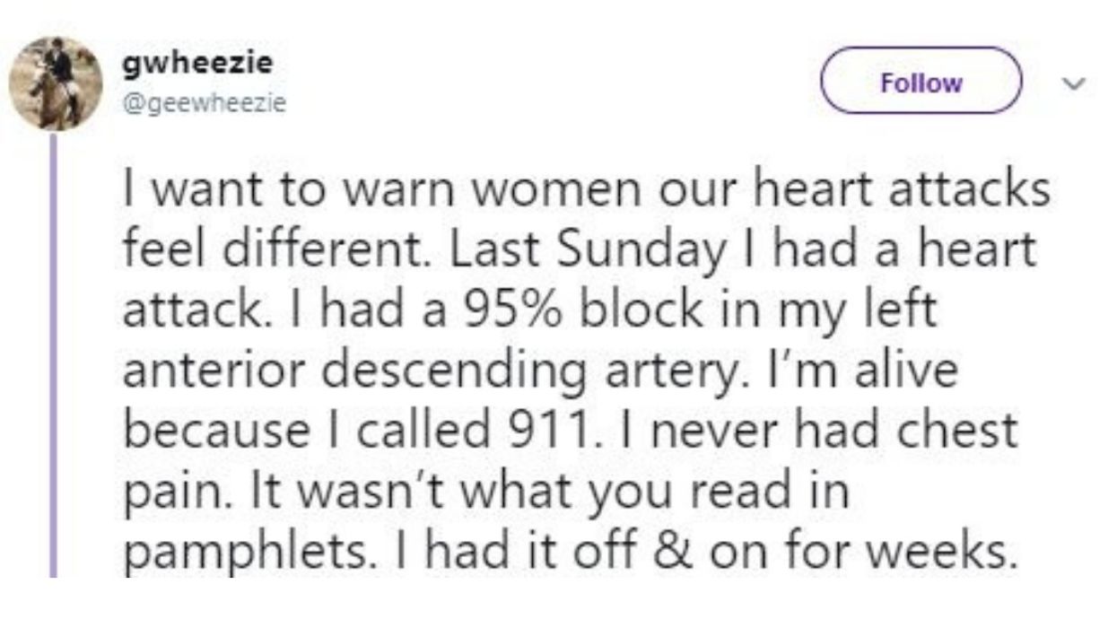Woman Shares Her Heart Attack Symptoms To Show How They Can Differ Between Men And Women