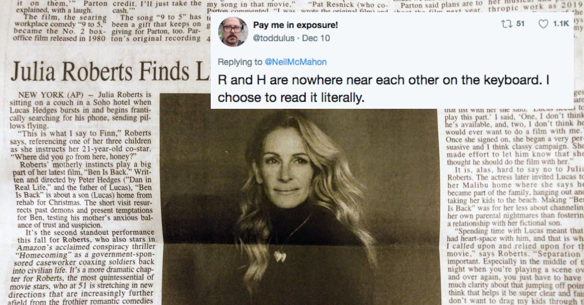 Local Newspaper's NSFW Typo About Julia Roberts Has The Internet Chuckling 😂