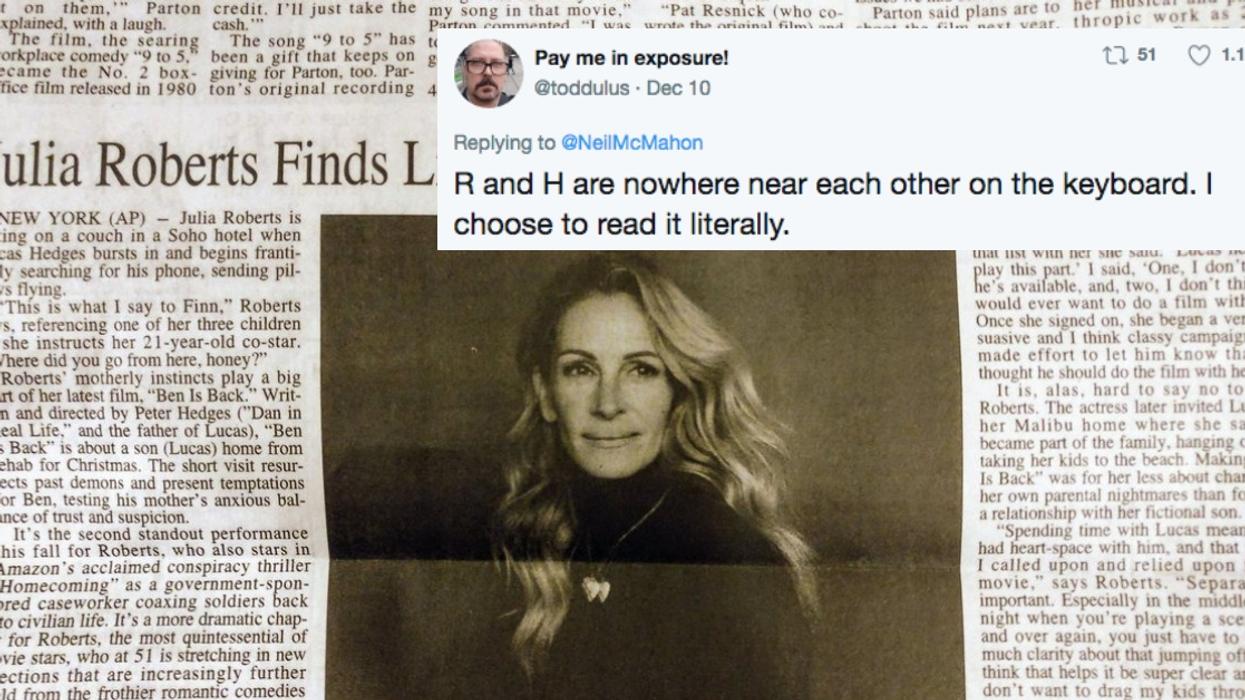 Local Newspaper's NSFW Typo About Julia Roberts Has The Internet Chuckling đ