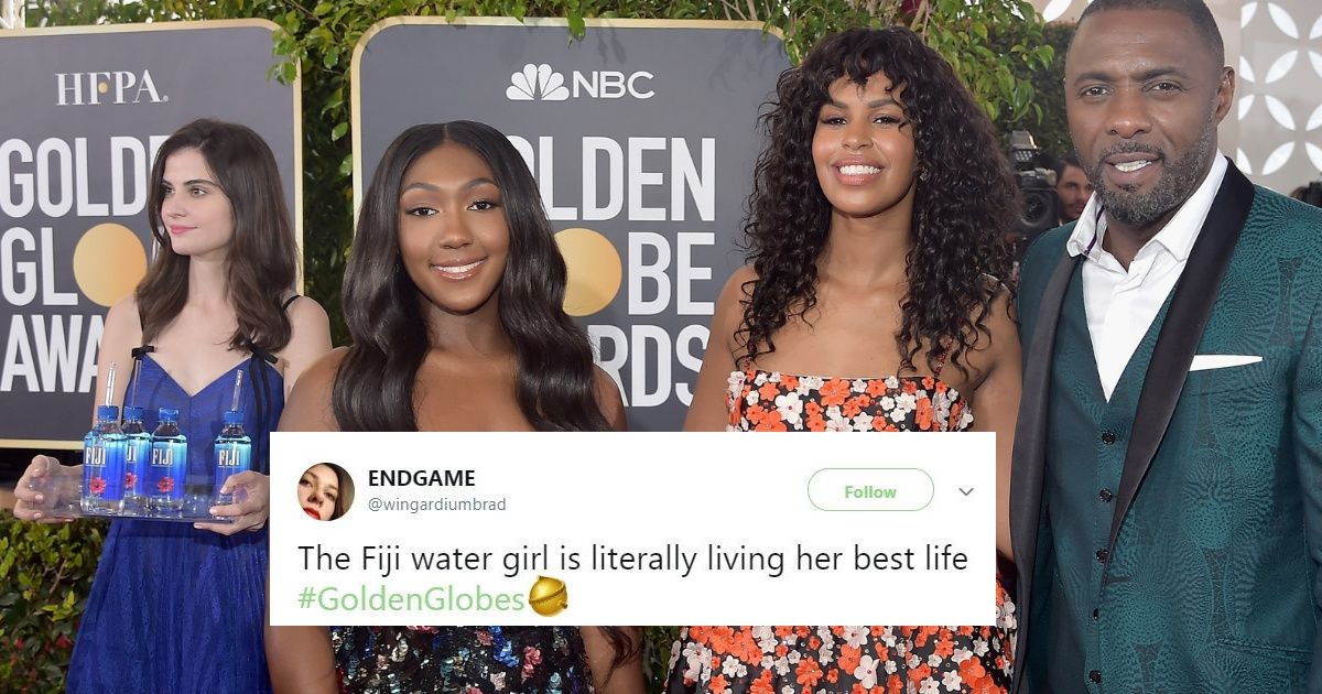 The Real Star Of The Golden Globes Red Carpet Was...That Fiji Water Lady? 😮