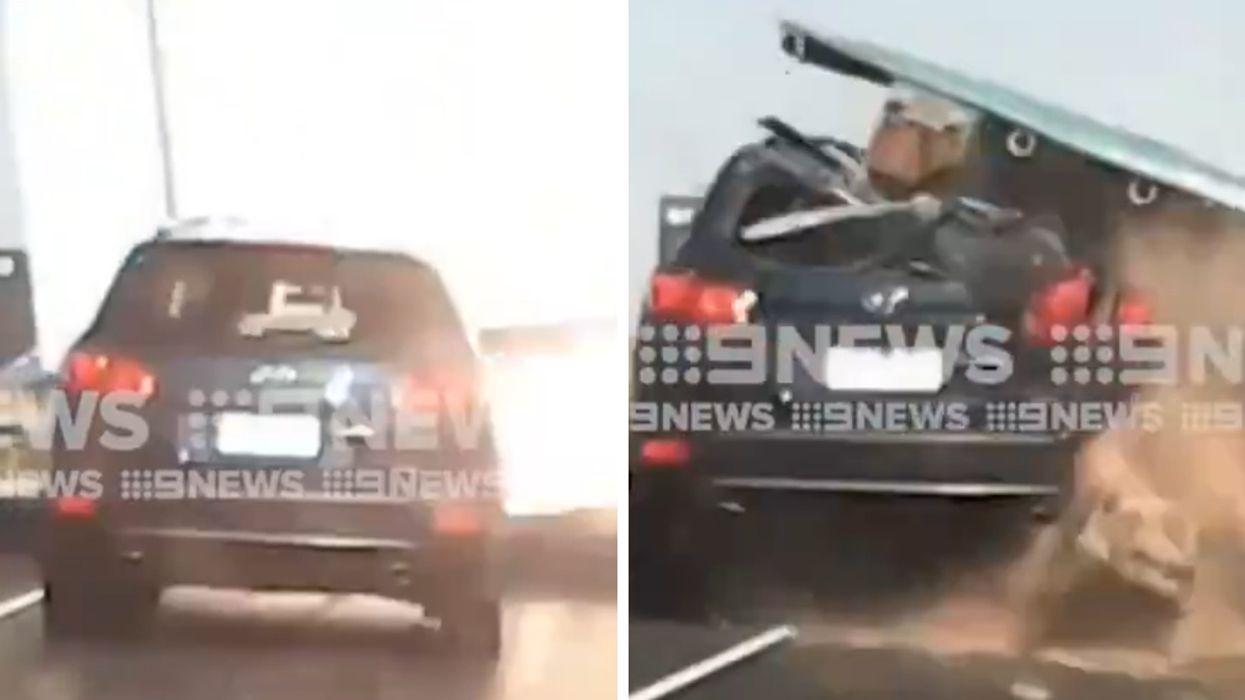 Woman Somehow Survives After Huge Road Sign Crushes Her Car 😮