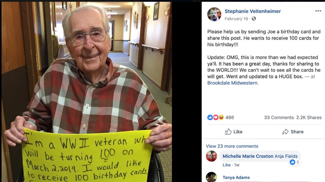 100-Year-Old Veteran Overwhelmed After Receiving 10,000 Birthday Cards