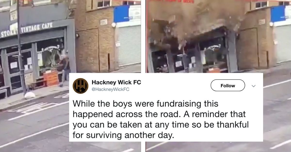 Man Narrowly Misses Getting Crushed By Collapsing Building As He's Walking Down The Street