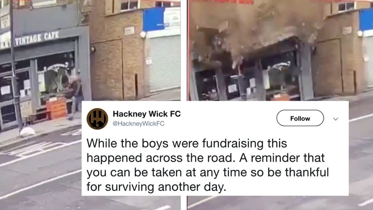 Man Narrowly Misses Getting Crushed By Collapsing Building As He's Walking Down The Street