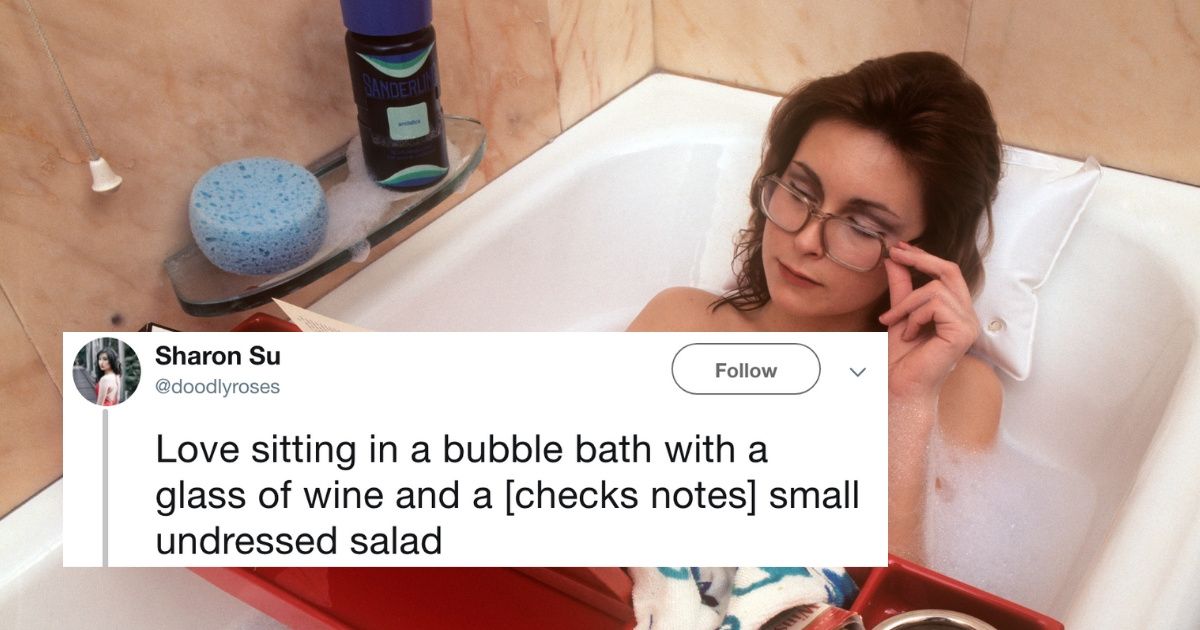 Someone Is Hilariously Roasting Bathtub Tray Ads For The Bizarre Things They Think People Do While Bathing