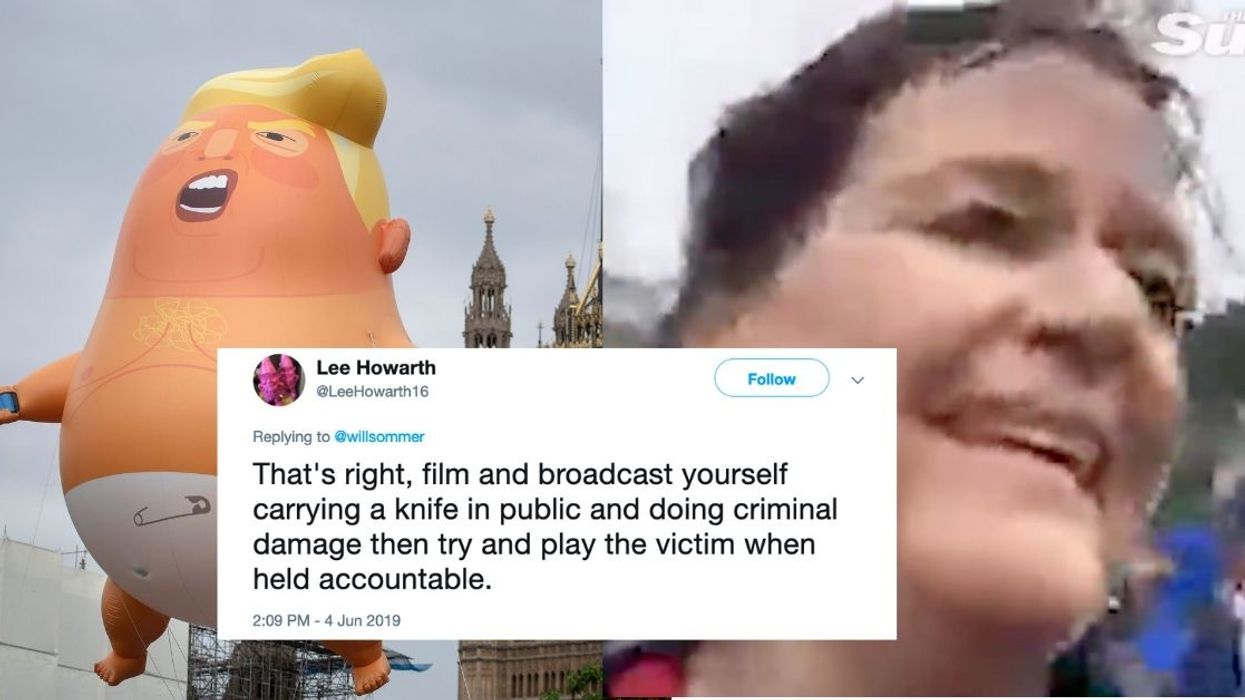 Trump Supporter Stabs That Baby Trump Balloon And, Oops, Also Herself In Facepalm-Worthy Viral Video