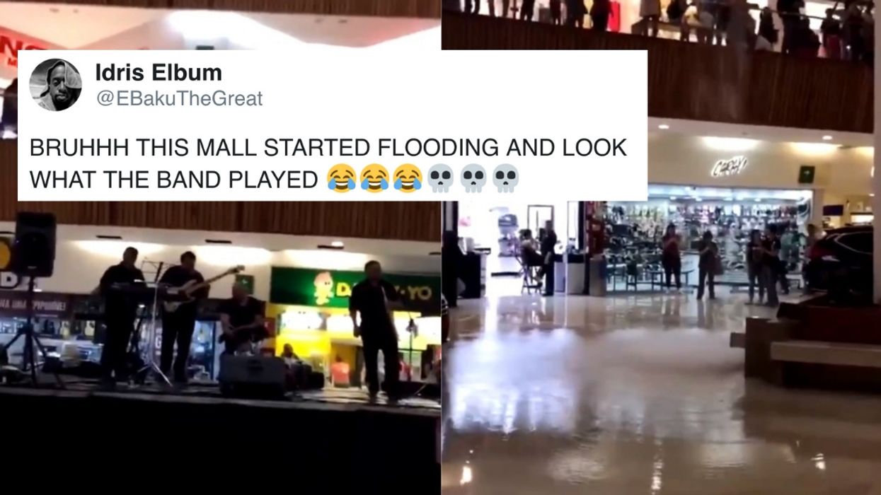 Band Playing At A Mall Starts Playing The Perfect Song As The Mall Starts Flooding