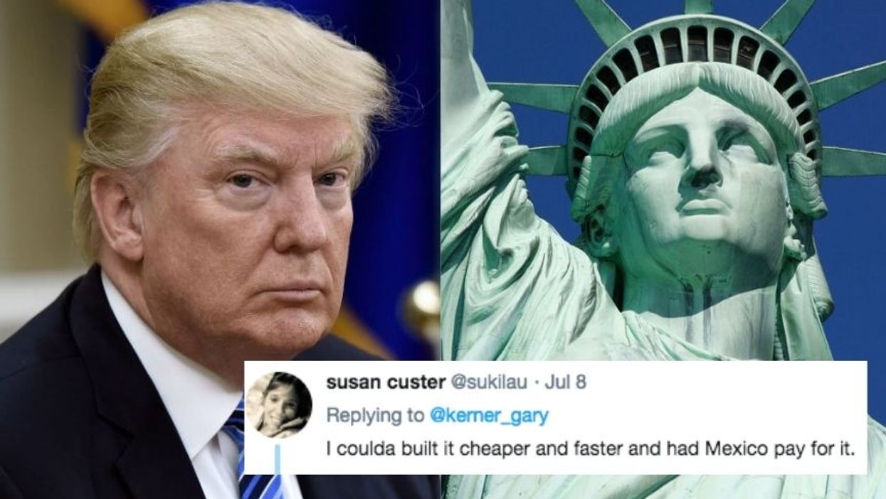Twitter Was Asked To Caption A Photo Of Trump Looking At The Statue Of Liberty—And The Responses Are Savage