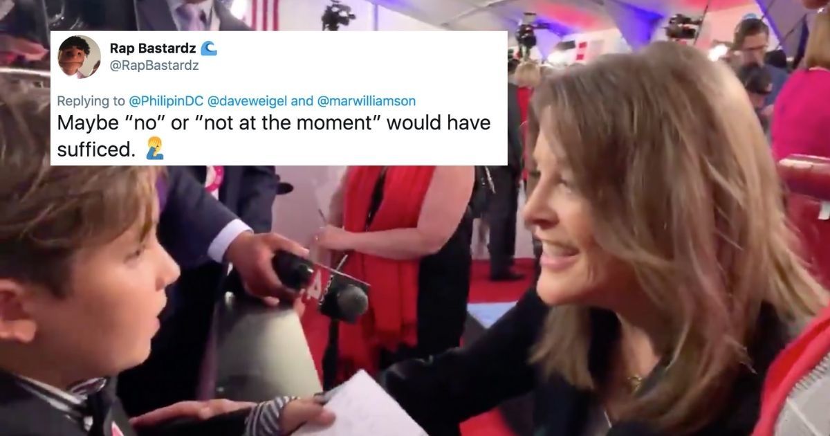 Marianne Williamson's Blunt Answer To Kid Reporter's Question Gets Dark Fast—And Twitter Is Cracking Up