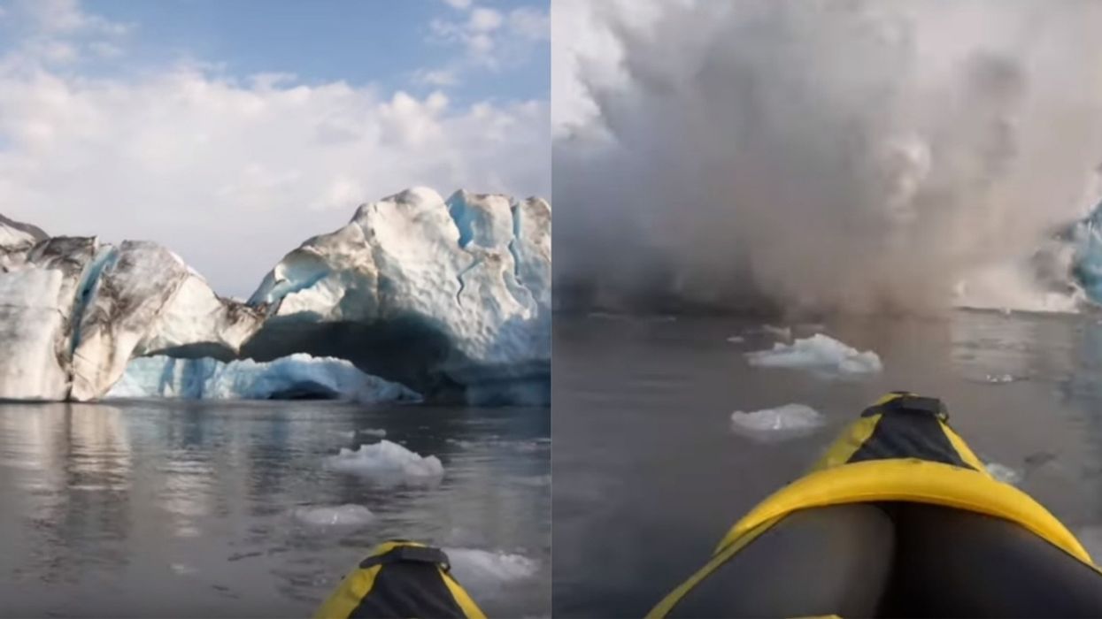 Kayakers 'Lucky To Be Alive' After Glacier Collapses Right Next To Them