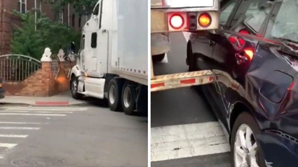Video Captures Careless Semi-Truck Driver Creating Path Of Destruction While Illegally Driving Along Residential Street