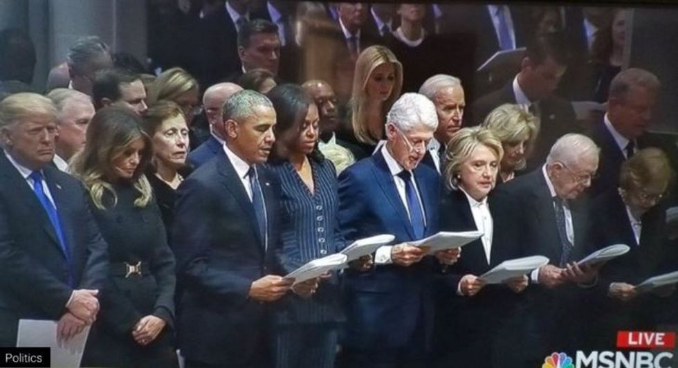 Donald Trump Is Getting Dragged for Not Reciting a Prayer During George H. W. Bush's Funeral, and Everyone's Making the Same Joke