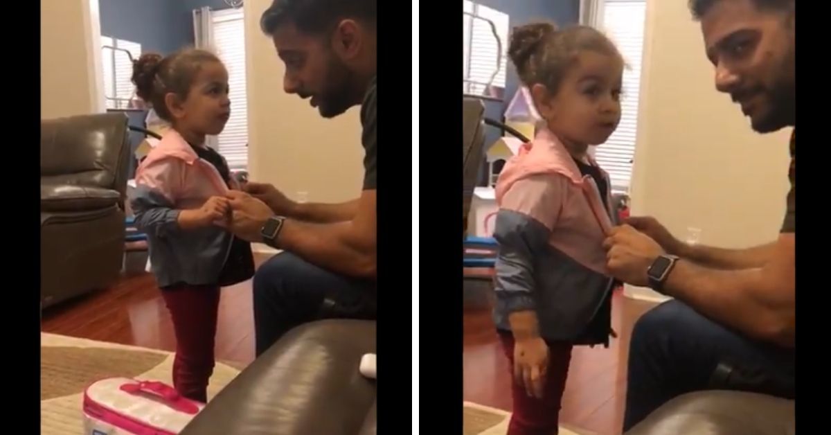 Little Girl Adorably Tries To Convince Her Dad She Bought Random Jacket She Wore Home From Preschool