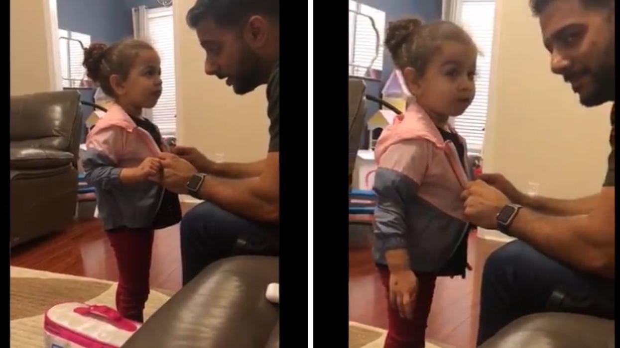 Little Girl Adorably Tries To Convince Her Dad She Bought Random Jacket She Wore Home From Preschool