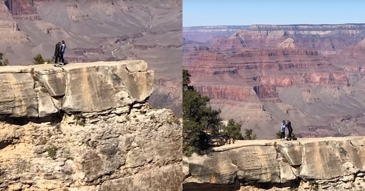 Woman Caught On Camera Nearly Falling Off Grand Canyon Ledge After Slipping While Trying To Take A Photo