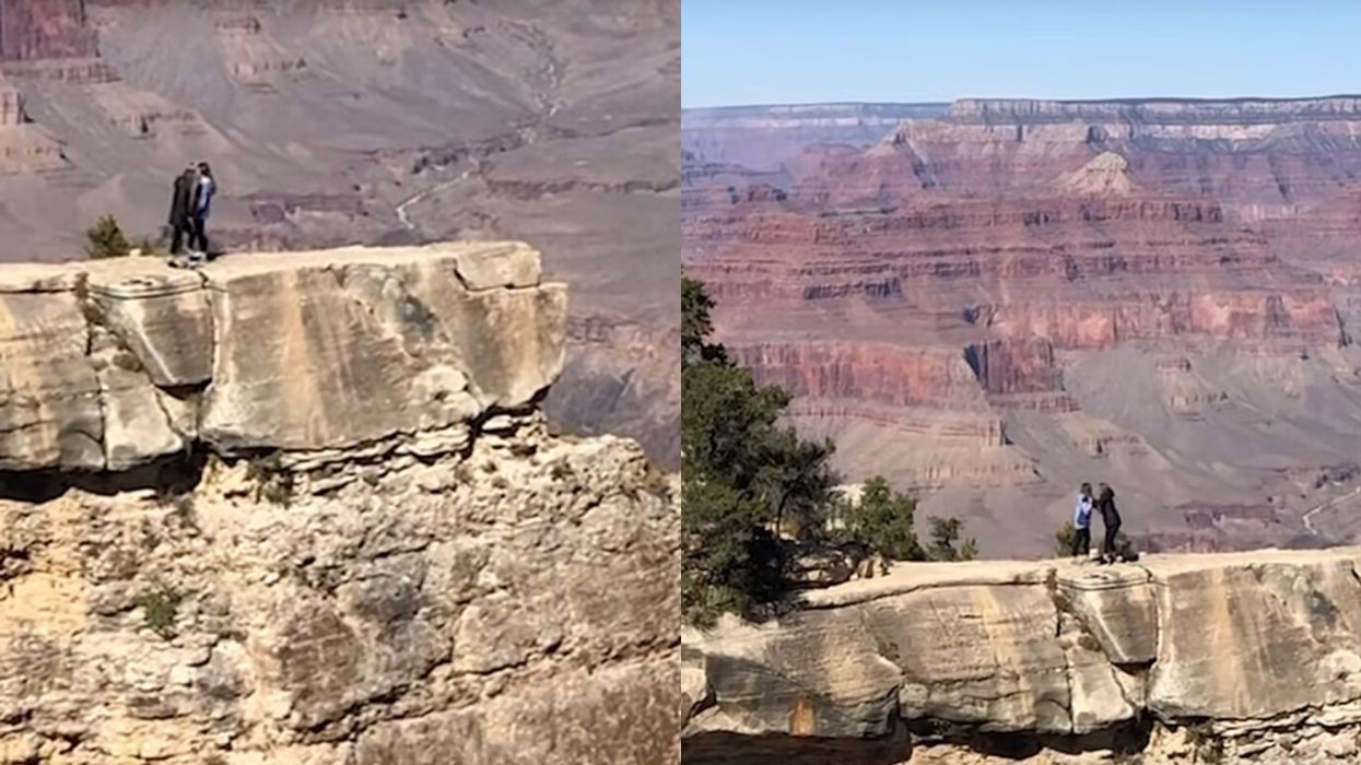 Woman Caught On Camera Nearly Falling Off Grand Canyon Ledge After Slipping While Trying To Take A Photo