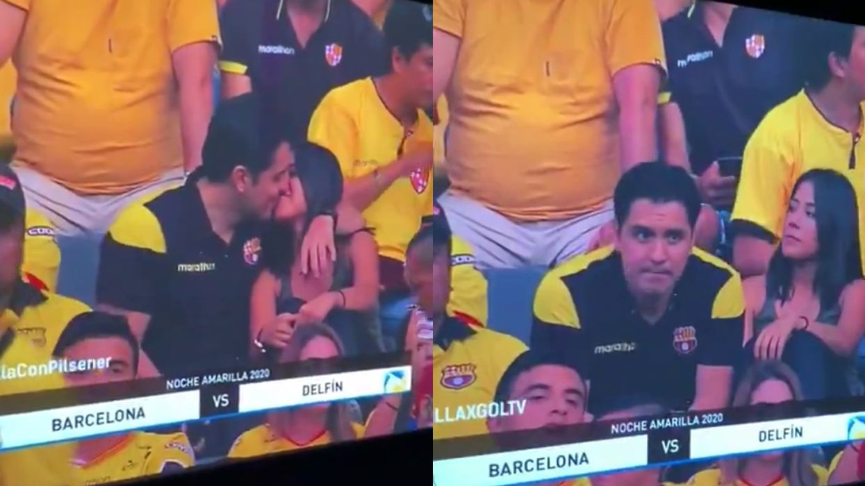 Guy Looks Extremely Guilty After Being Caught On The Jumbotron Kissing Woman Next To Him
