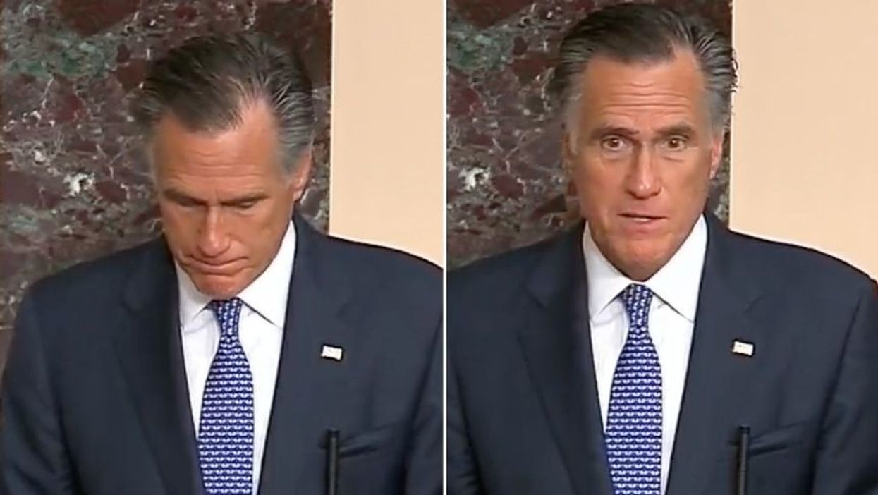 Mitt Romney Tears Up Before Announcing His Impeachment Trial Vote on the Senate Floor