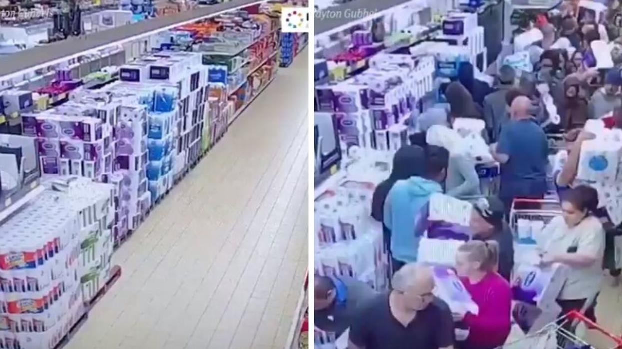 Wild CCTV Video Shows Horde Of People Stampeding Store In Effort To Snatch Up Toilet Paper