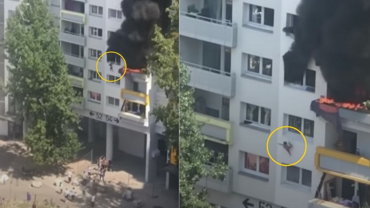 Two Young Boys Leap From Burning Building Into Arms Of People Below In Heart-Pounding Video