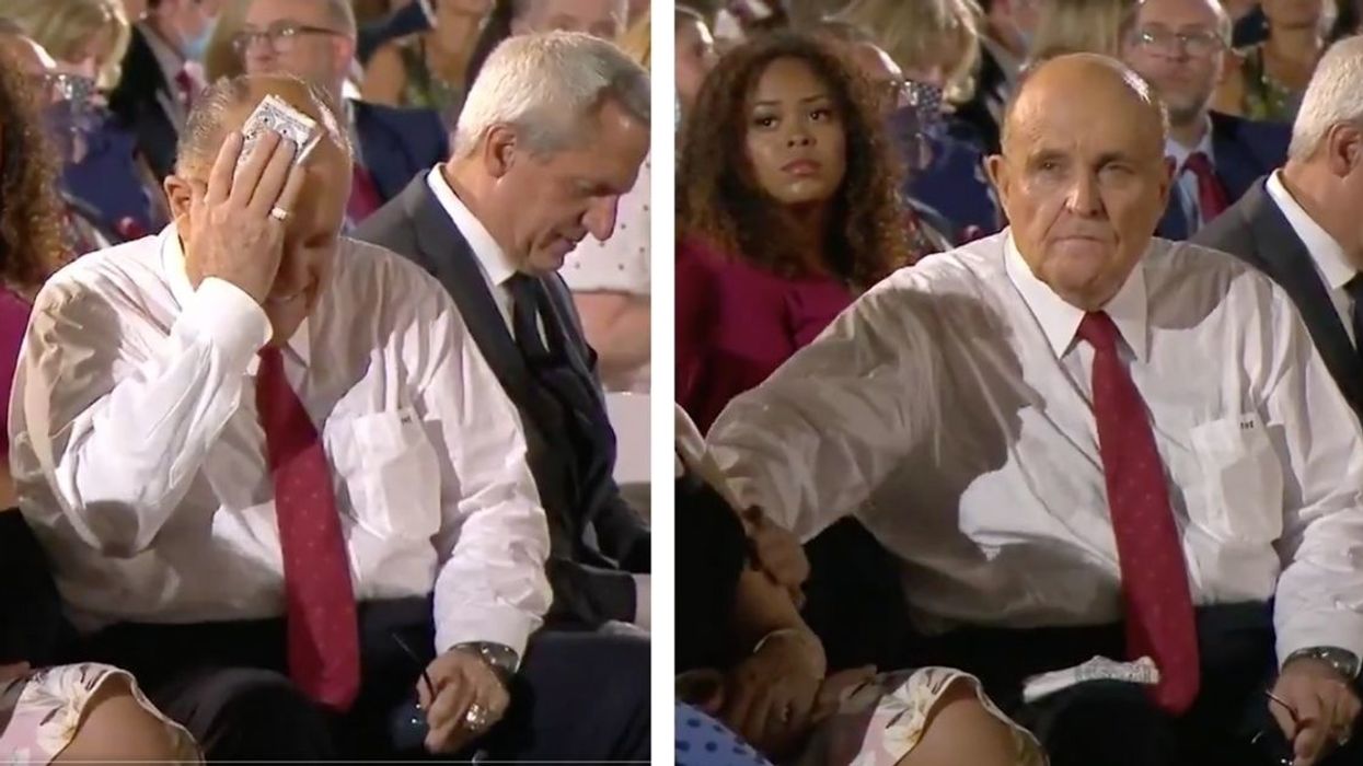 Rudy Giuliani Sickens Twitter After Wiping His Brow Sweat On The Lady Sitting Next To Him At The RNC