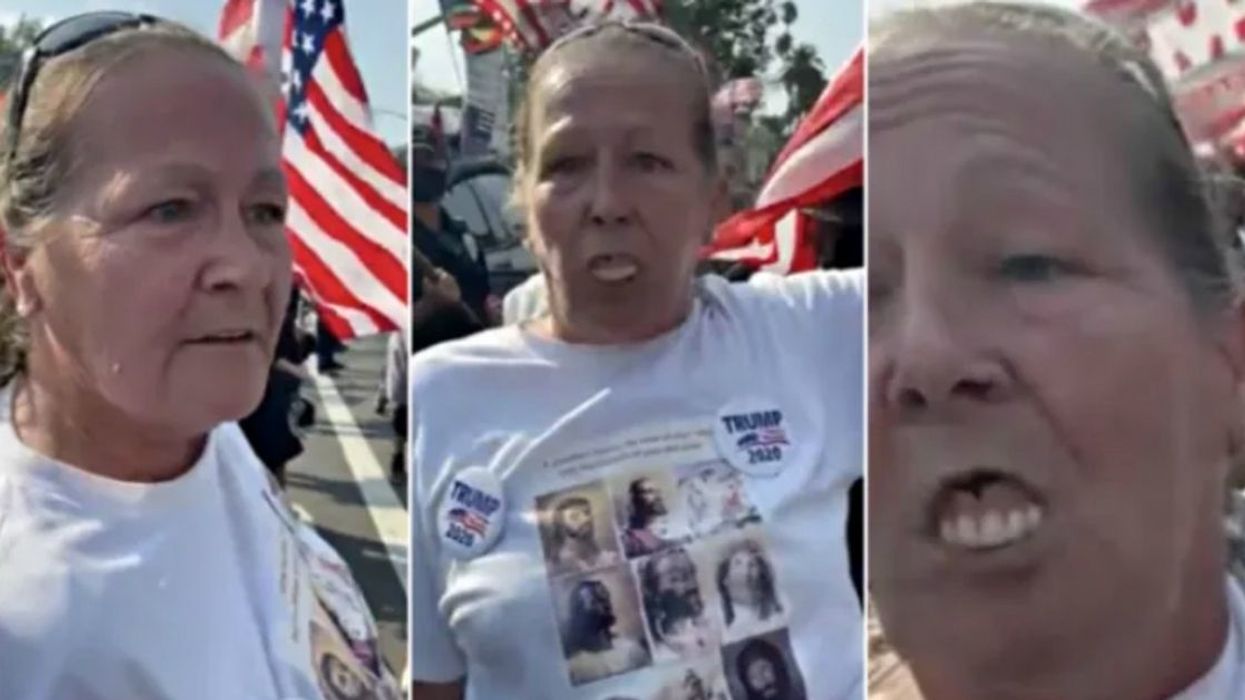 California 'Karen' Can't Seem To Keep Her Dentures In Her Mouth During Racist Rant At Trump Rally