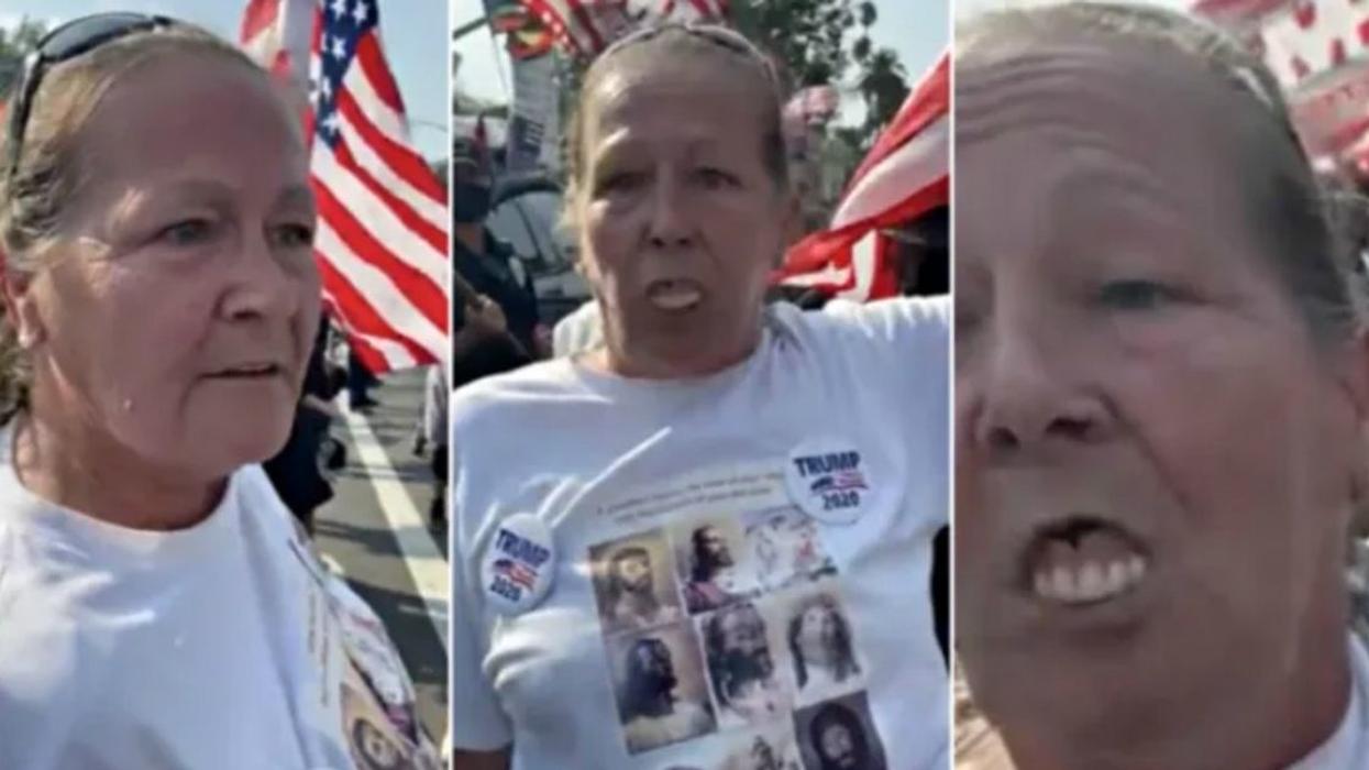 California 'Karen' Can't Seem To Keep Her Dentures In Her Mouth During Racist Rant At Trump Rally