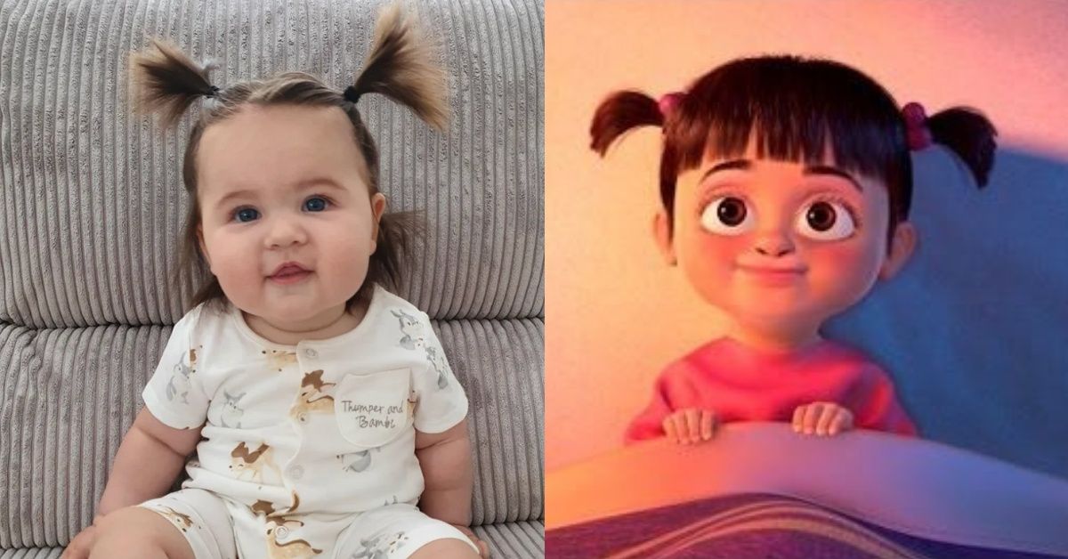 Adorable Baby Girl With Thick Black Hair Is The Spitting Image Of Boo From 'Monsters, Inc.'
