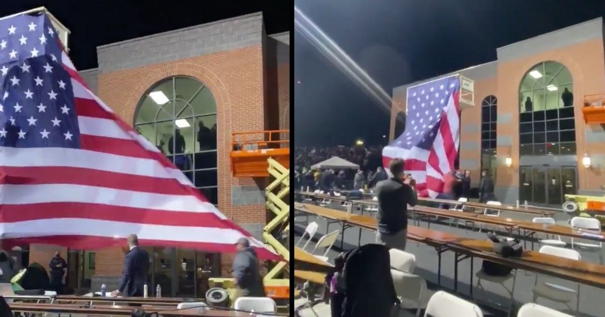 Structure Holding Up Massive American Flag Collapses At North Carolina Rally As Trump Speaks