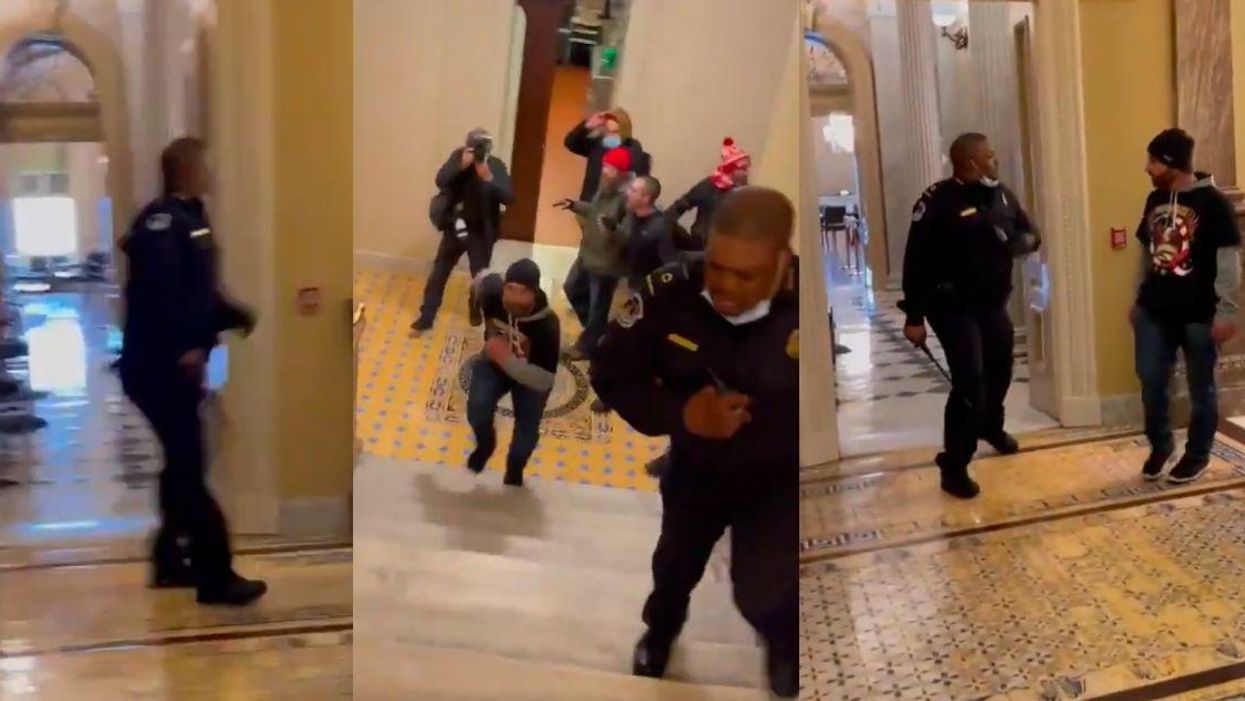 Capitol Police Officer Praised After Video Shows Him Steering Rioters Away From Open Senate Chamber