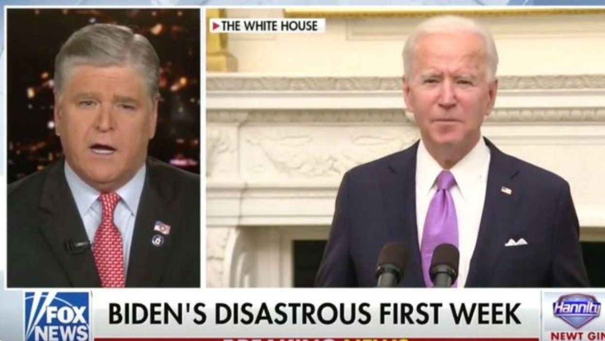Sean Hannity Roasted After Whining About Biden's 'Disastrous First Week' Less Than A Day Into His Presidency
