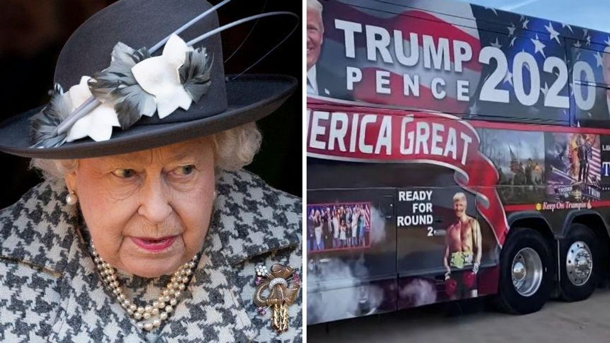 Buckingham Palace Demands 'Trump Train' Remove Image of Queen Wearing a MAGA Hat From Campaign Bus