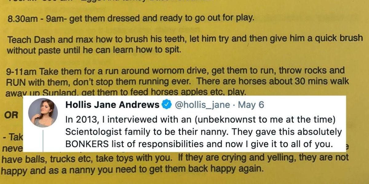 Scientologist Family's Bizarre List Of Responsibilities For 'Magical Nanny' Goes Viral—And It's A Doozy