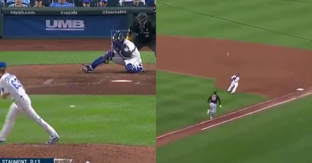 Major League Pitcher Gets An Unbelievable Out After Ball Bounces Off His Foot To First Baseman