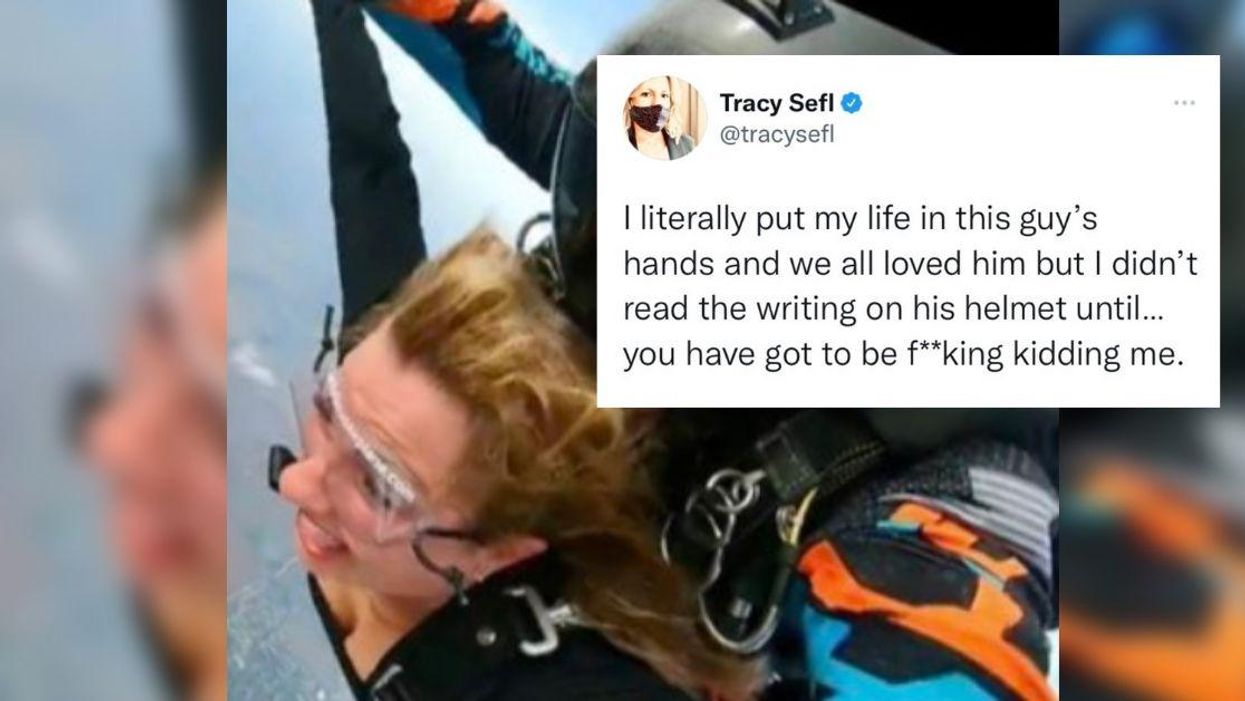 Skydiver Stunned To Realize The Rightwing Message Emblazoned On Her Instructor's Helmet