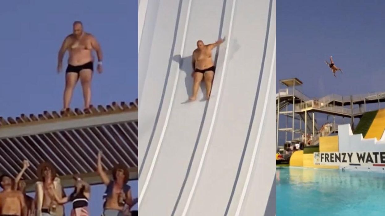Guy Gets Some Serious Air After Jumping Off Roof Onto Water Slide—And Has The Bruises To Show For It