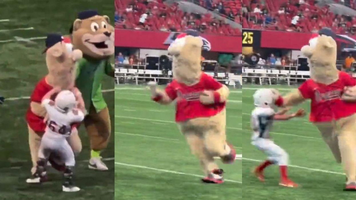 Atlanta Braves Mascot Hilariously Steamrolls A Bunch Of Peewee Football Players In Viral Video