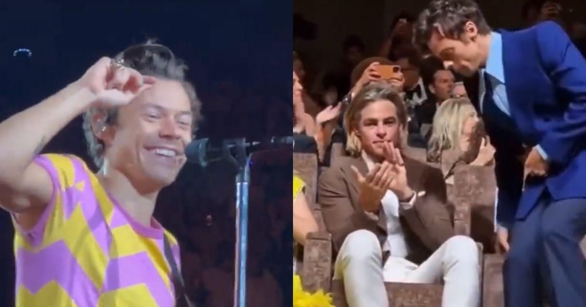 Harry Styles Expertly Mocks Rumor He Spit On Chris Pine At Concert—And The Crowd Goes Wild
