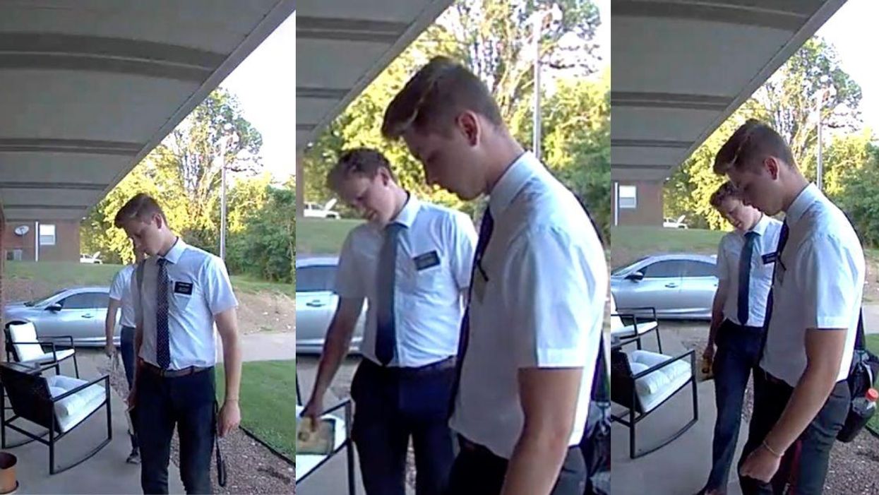 Doorbell Cam Captures Mormon Missionaries Peacing Out After Reading Lesbian Couple's Doormat