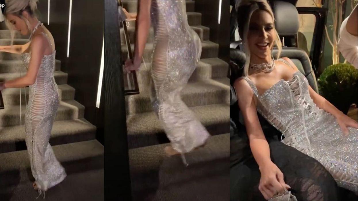 Kim Kardashian's Dress At Milan Fashion Week Was So Tight She Had To Jump Up Stairs