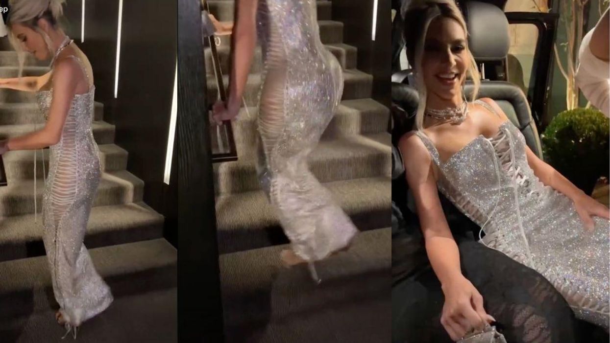 Kim Kardashian's Dress At Milan Fashion Week Was So Tight She Had To Jump Up Stairs