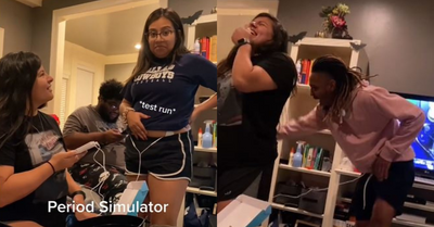 Period cramp simulator tried on men and women. See how it goes