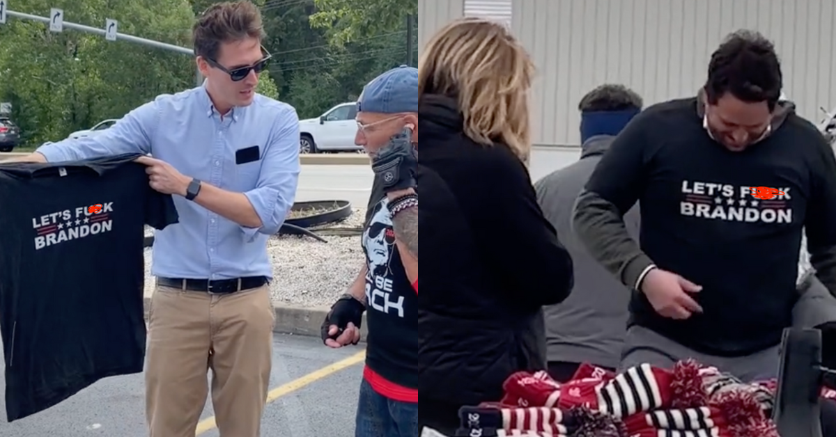 Comedians Epically Troll MAGA Fans By Selling Them 'Let's F**k Brandon' Shirts At Rally
