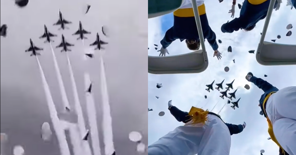 TikToker Perfectly Captures Moment Jets Fly Over As Air Force Grads Throw Their Hats In The Air