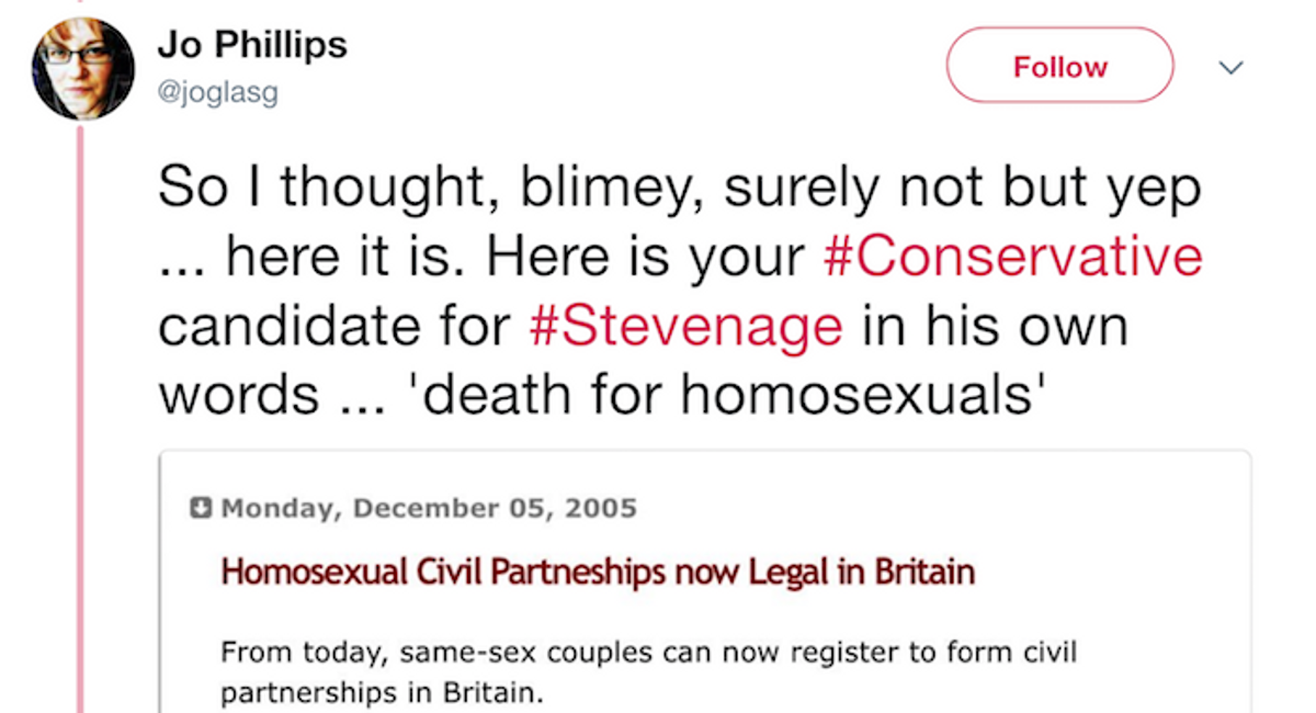 UK Conservative Candidate Suspended After Saying Gay People Should Be Put To Death